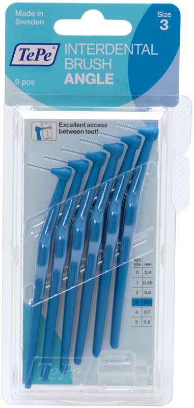 TePe Angle™ Interdentalbürsten, blau, Größe 3, in Kunststoffverpackung.