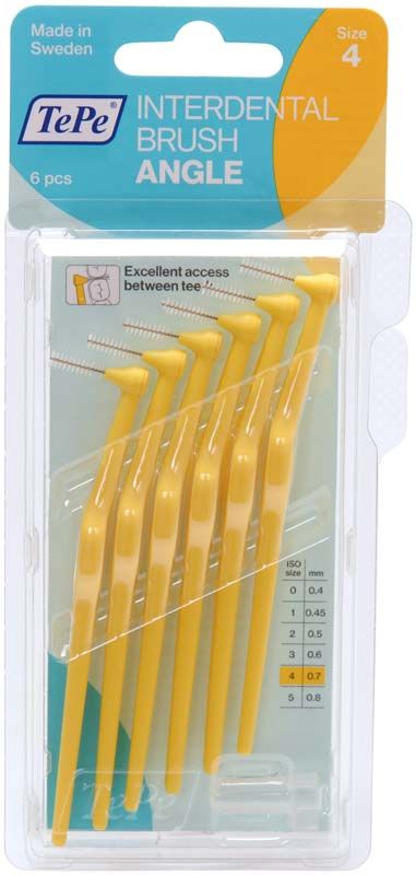 TePe Angle™ Interdentalbürsten, orange, Größe 4, in Kunststoffverpackung.