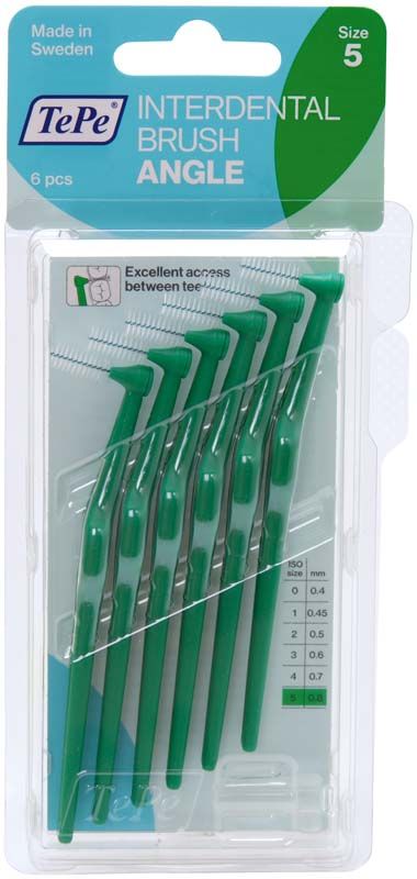 TePe Angle™ Interdentalbürste, grün, Größe 5, in transparenter Kunststoffverpackung.