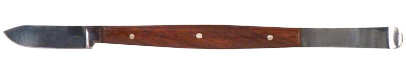 Wachsmesser Fahnenstock mit ergonomischem braunem Griff für Zahnprothetik.