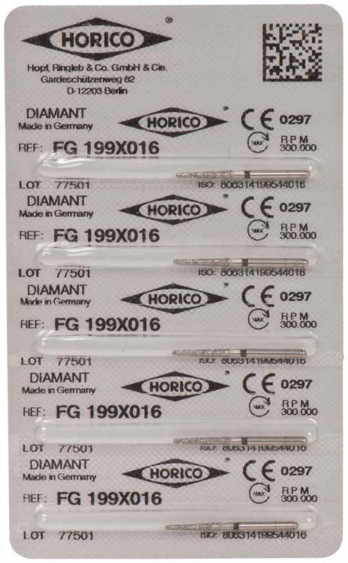 Blisterverpackung mit sechs Diamant-Schleifern, Modell FG 199X 016 von Horico.