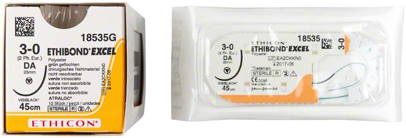 Ethibond Excel 3/0 chirurgisches Nahtmaterial in Originalverpackung.