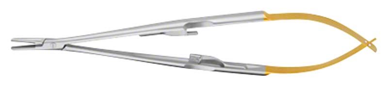 Nadelhalter LiquidSteel® CASTROVIEJO 14cm mit gelb-silbernem Griffdesign.