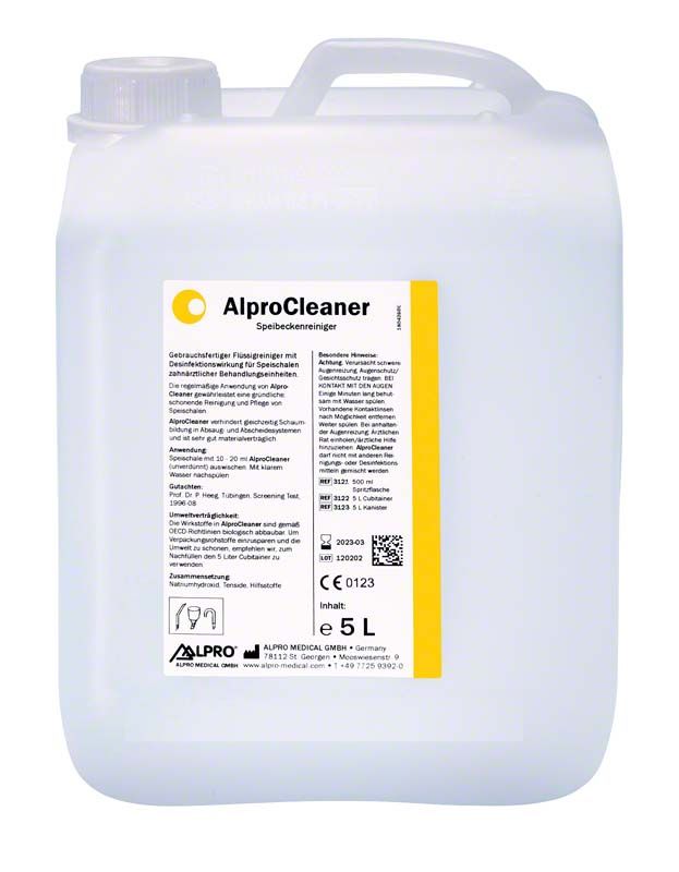 AlproCleaner 5-Liter-Kanister für zahnärztliche Desinfektion.