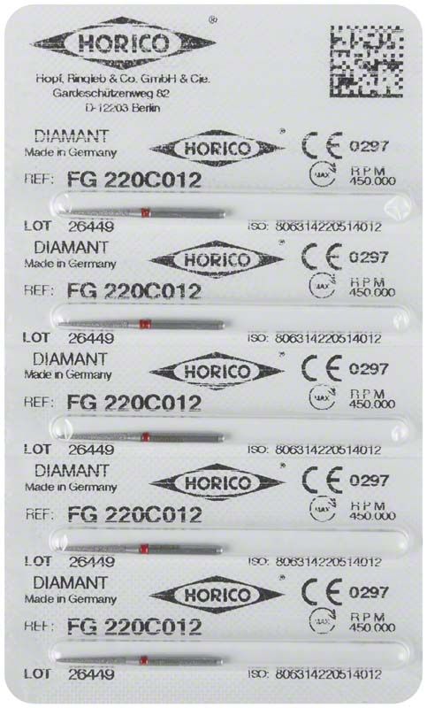Blisterpackung mit Diamantinstrumenten FG 220C 012 von Horico.