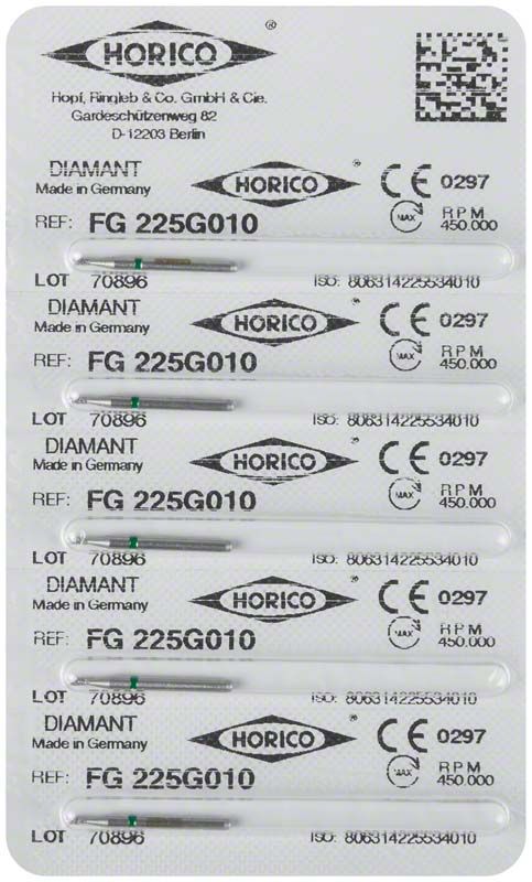 Blisterpackung mit Diamant-Instrumenten FG 225G 010 von Horico.
