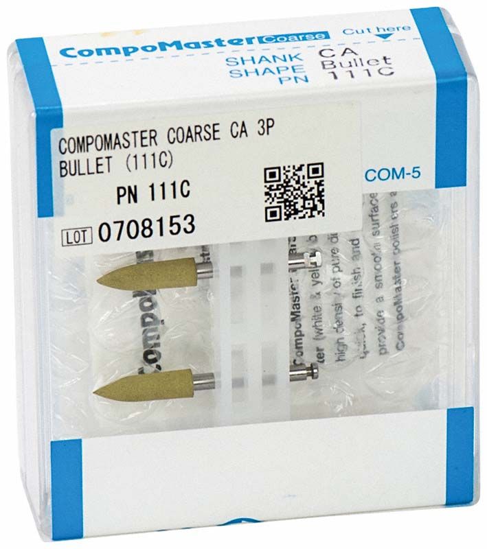 CompoMaster Coarse CA 3P Bullet in transparenter Verpackung mit QR-Code und Produktdetails.