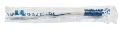 Happy Morning® De Luxe Einmalzahnbürste in transparenter Einzelverpackung.