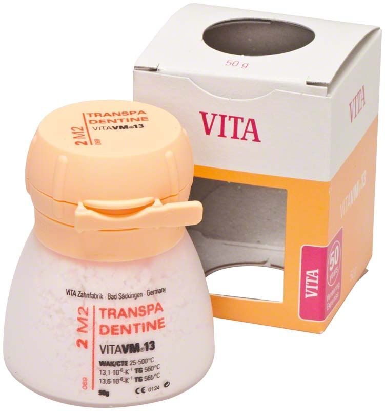 Transpa Dentin Pulverdose VM13 50g 2M2 mit Verpackung.