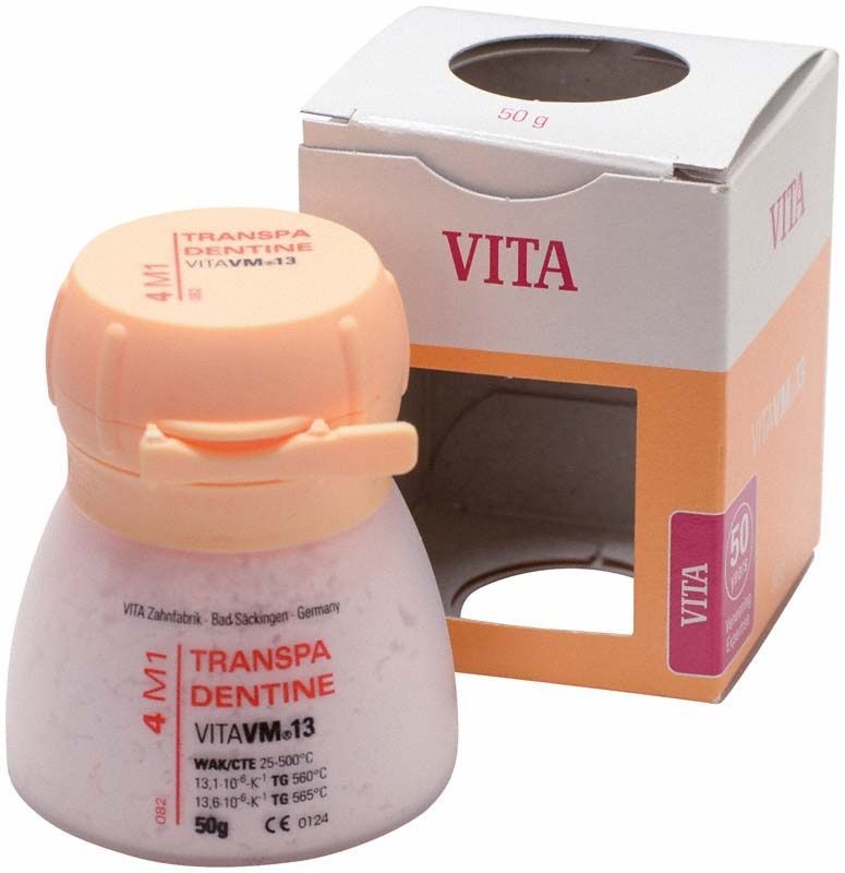 VM13 3D Transpa Dentin 50g 4M1 Zahnersatzmaterial mit Verpackung.