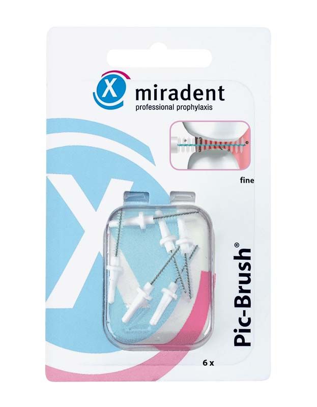 Ersatzbürsten-Set Pic-Brush® 6er weiß fine in Verpackung mit Sichtfenster.
