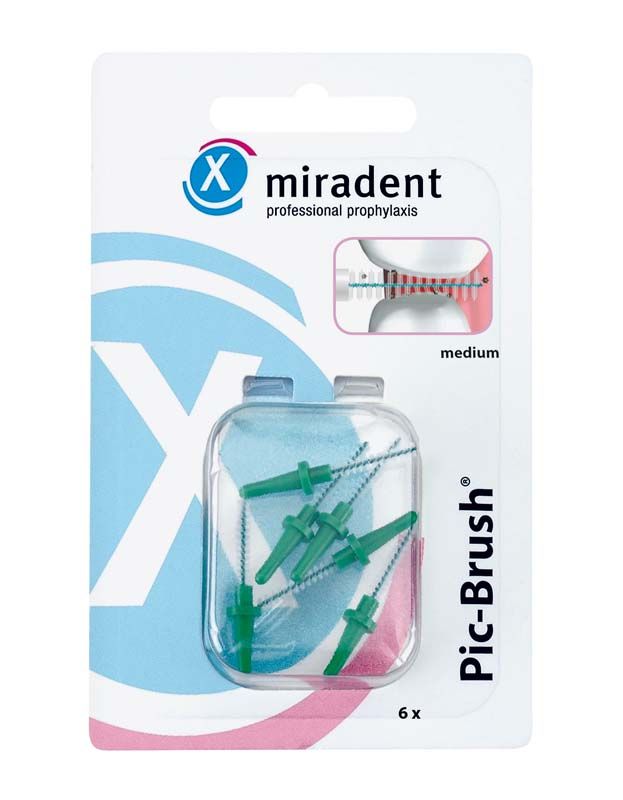 Pic-Brush® Ersatzbürsten grün in Verpackung für Interdentalreinigung.