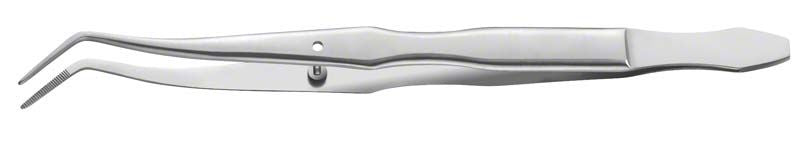 Zahnpinzette LiquidSteel® MERIAM aus Edelstahl mit gebogenem Griff.