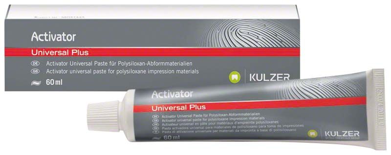 Aktivator Universal Plus Paste von Kulzer mit Verpackung und Tube.