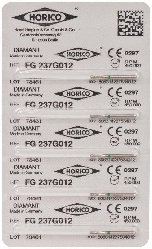 Blisterpackung mit sechs Diamant-FG-Bohrern, Modell FG 237G 012.