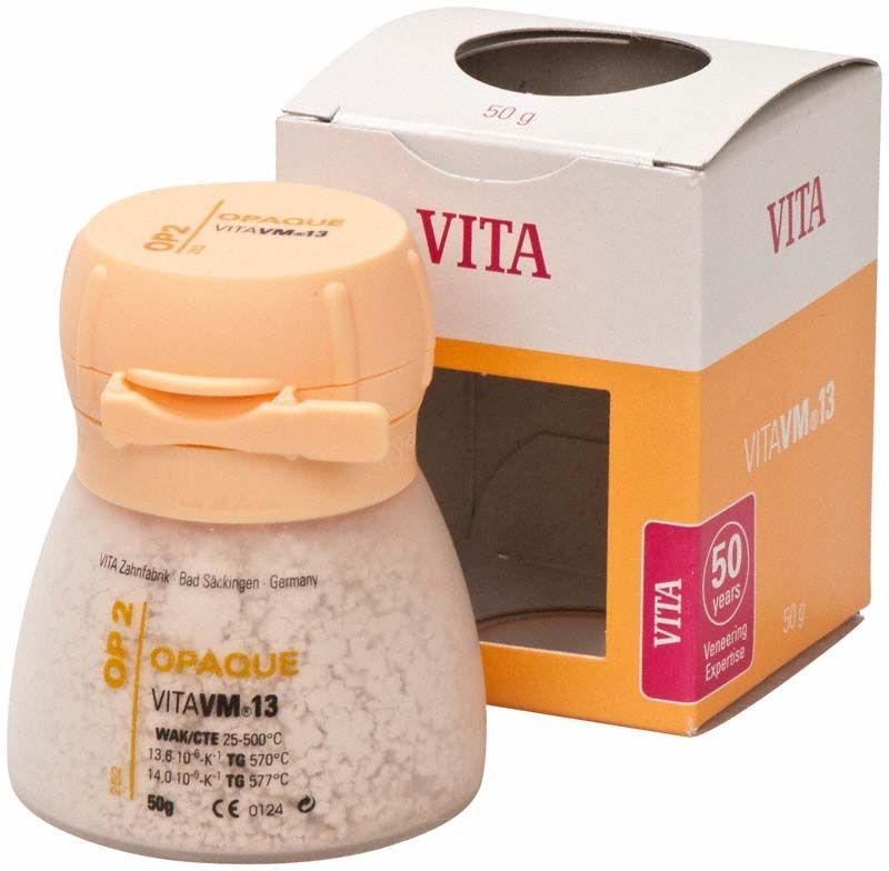 Beige Dose VM13 Opaque 50g OP2 mit zugehöriger Verpackung.