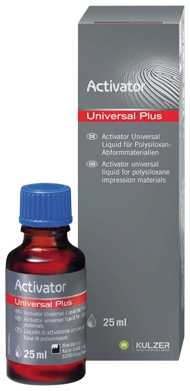 Aktivator universal plus Flüssigkeit 25 ml Flasche mit Verpackung.