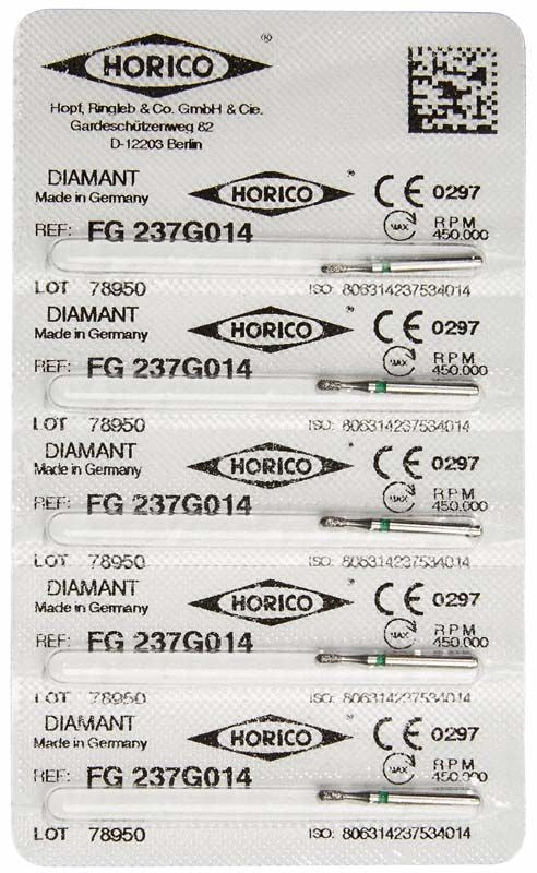 Zylinderförmiger Diamantfräser FG 237G 014 auf Blisterverpackung.