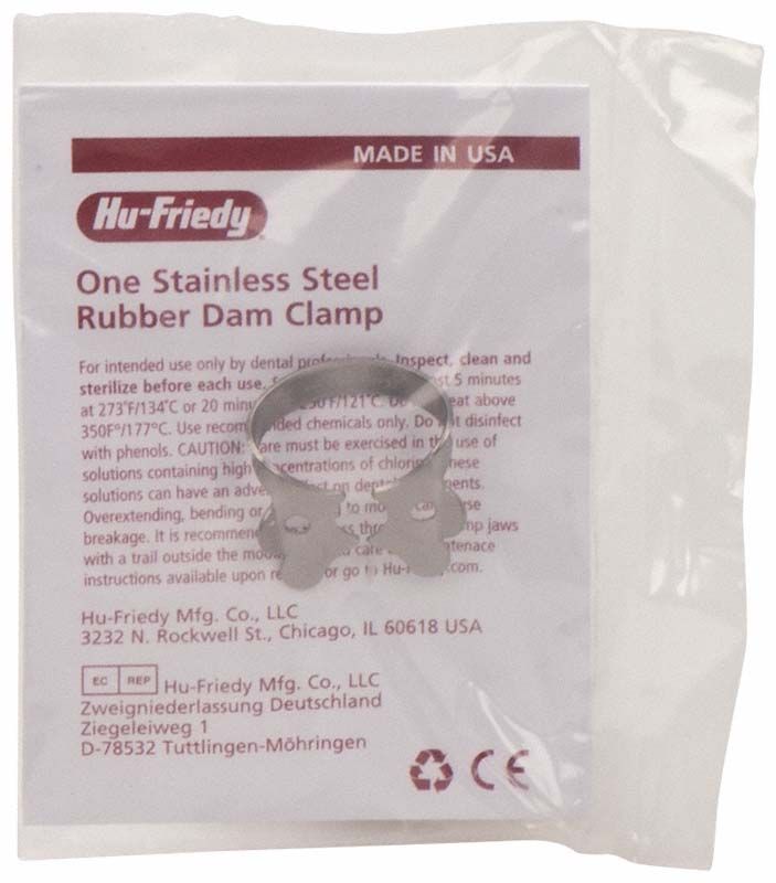 Kofferdam-Klammer Satin Steel Figur 2A für Prämolaren in Verpackung.