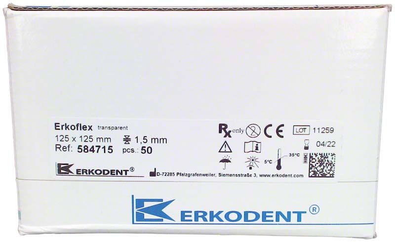 Erkoflex Verpackung mit Produktspezifikationen und medizinischen Symbolen.
