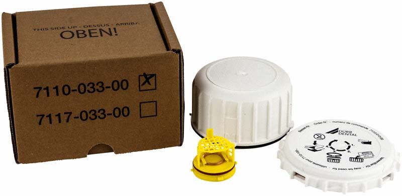 Amalgam-Einwegbehälter-Set für Combi-Separator mit Deckel und Verschluss.