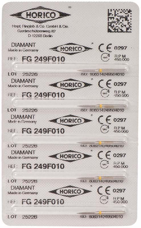 Verpackung von Diamant FG 249F 010 mit CE-Kennzeichnung und Herstellerangaben.