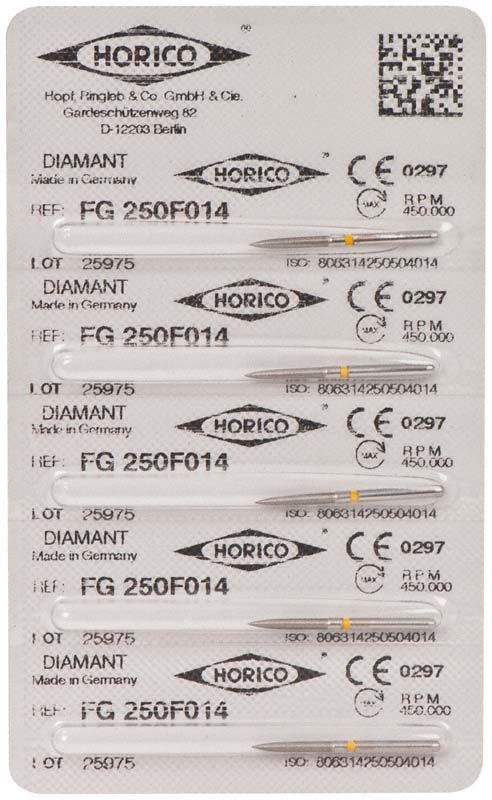 Blisterpackung mit chirurgischen Diamantbohrern, Modell FG 250F 014.