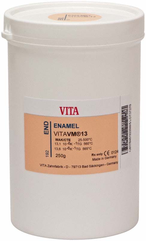 Weiße Verpackung mit VITA VM13 Enamel 250g END Aufschrift.