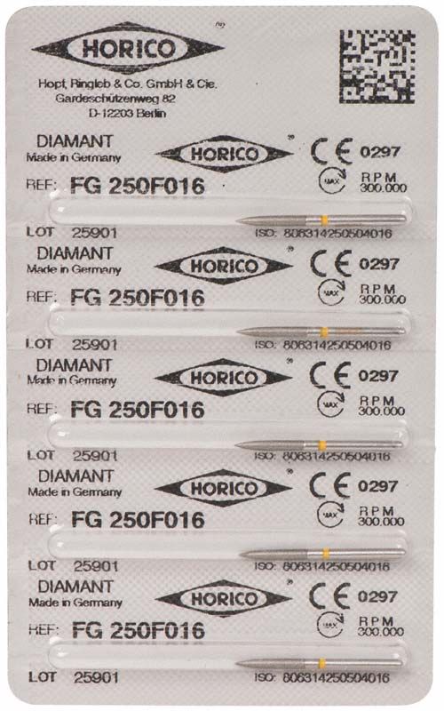 Verpackung von Diamant FG 250F 016 mit Herstellerangaben und CE-Zeichen.