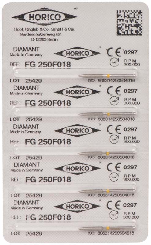 Verpackung von Diamant FG 250F 018 mit Herstellerinformationen und CE-Zeichen.