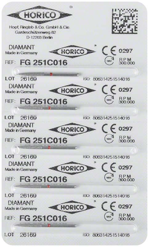 Verpackung von Diamant FG 251C 016 fein, fünf Stück, mit Herstellerinformationen.