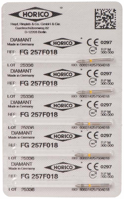 Verpackung von Diamant FG 257F 018 Schleifkörper, Made in Germany.