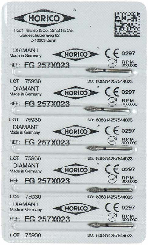 Verpackung mit Diamant FG 257X 023 Schleifkörpern, ISO-zertifiziert.