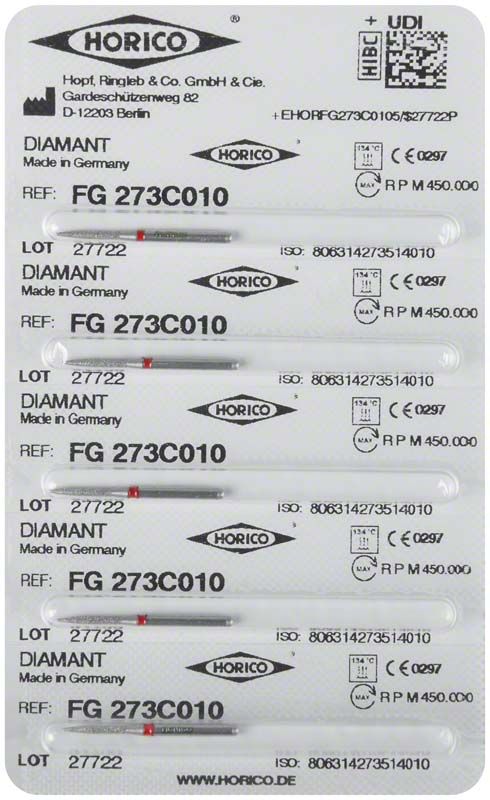 Sterile Diamant FG 273C 010 Schleifkörper in Einzelverpackung.