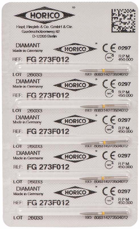 Verpackung der Diamantschleifer Diamant FG 273F 012 mit CE-Kennzeichnung.
