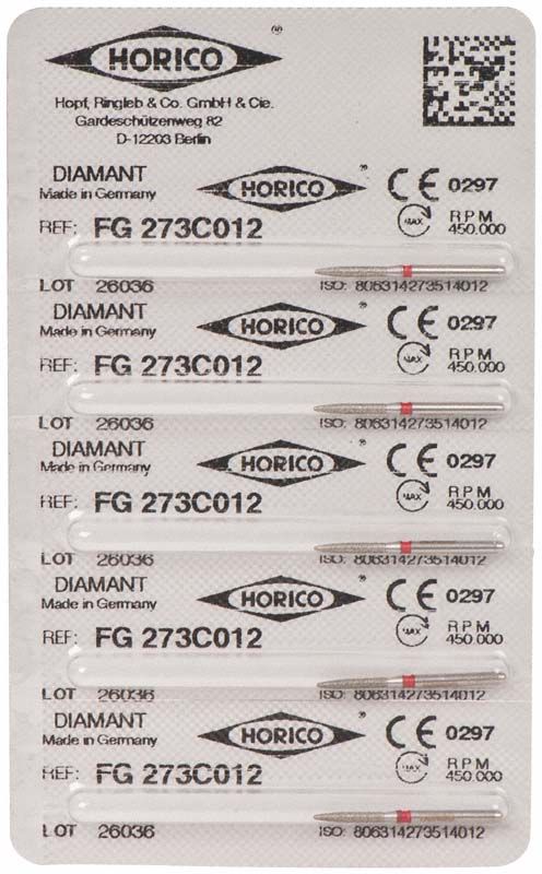 Verpackung von Diamant FG 273C 012 für dentalmedizinische Anwendungen.