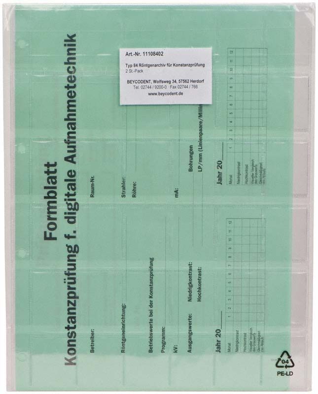 Formblatt für digitale Aufnahmetechnik zur Konstanzprüfung, Typ 8402.