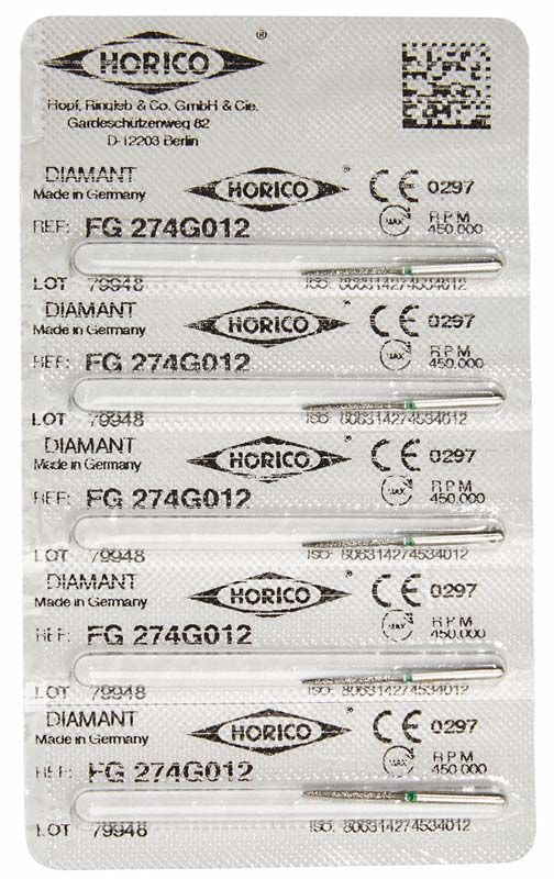Blisterverpackung mit sieben Diamantbohrern FG 274G 012 von Horico.