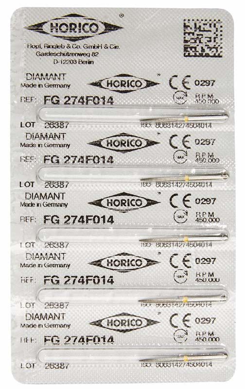 Blisterpackung mit Diamant FG 274F 014 Dentalinstrumenten.