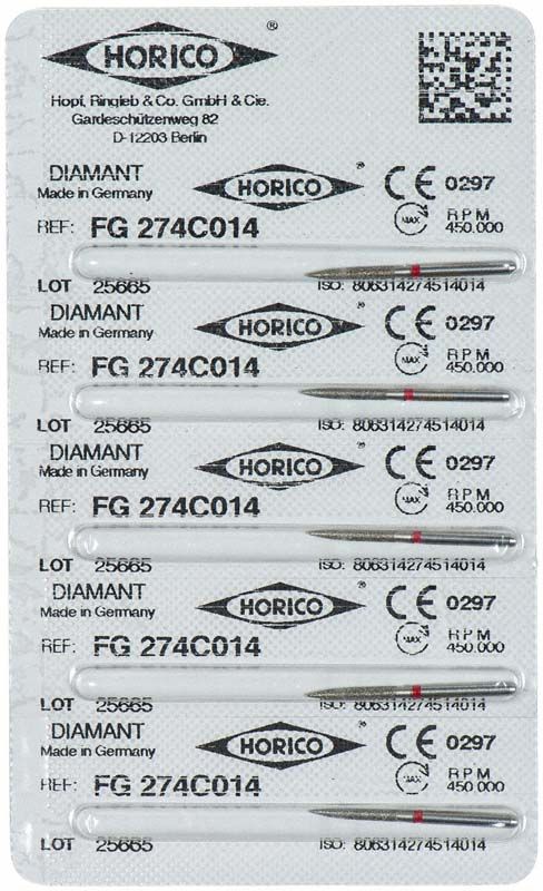 Blisterverpackung mit Diamant FG 274C 014 Zahnarztbohrern.