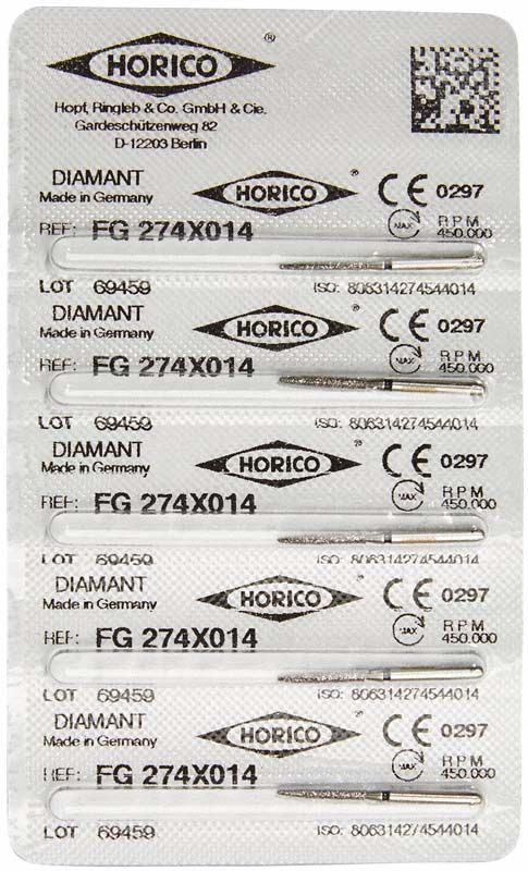Verpackung mit Diamant FG 274X 014 Dentalbohrern, einzeln versiegelt.