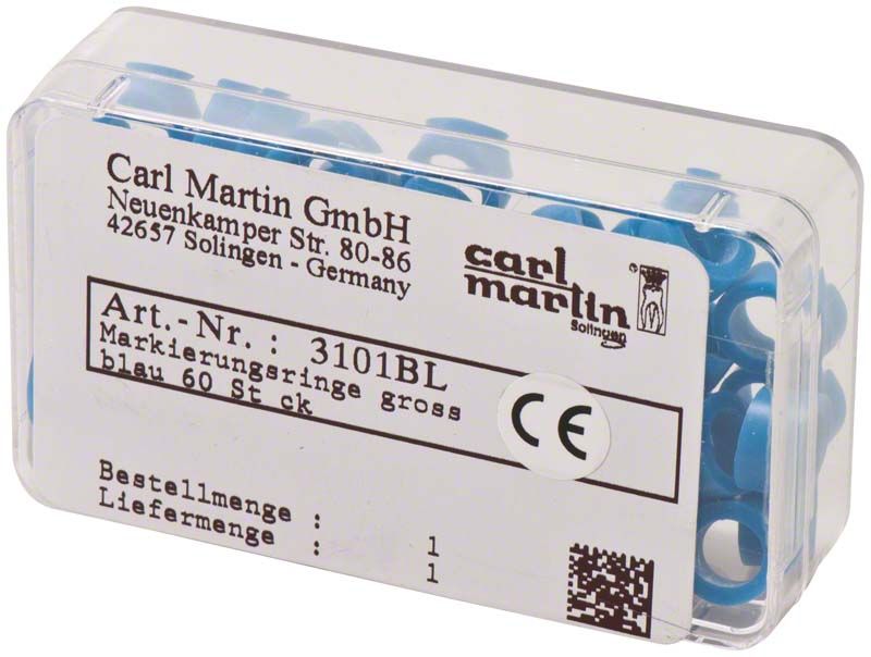 Markierungsringe Maxi Ø 5mm blau, 60 Stück in transparenter Verpackung.