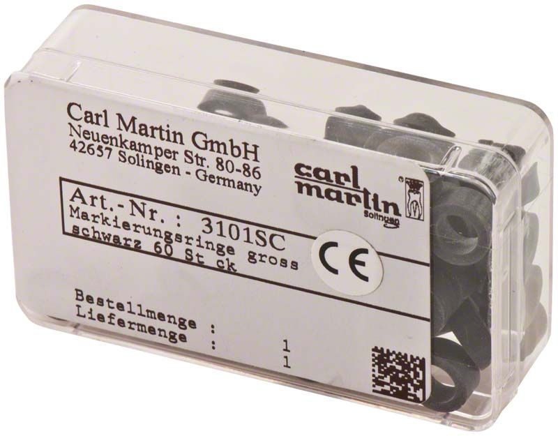 Markierungsringe Maxi Ø 5mm schwarz in transparenter Verpackung mit Etikett.