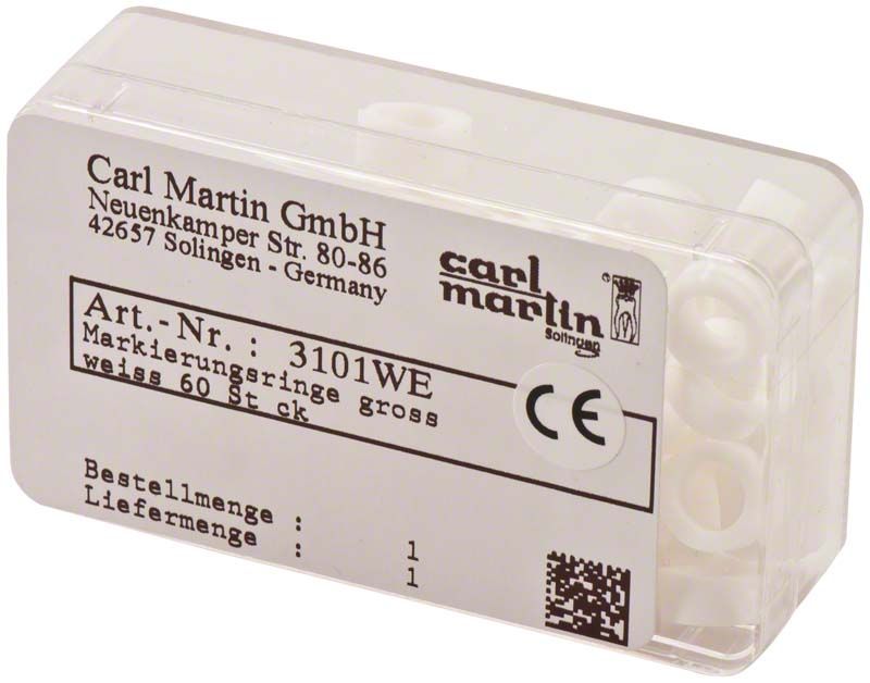 Markierungsringe Maxi Ø 5mm weiß in Plastikverpackung mit Etikett.