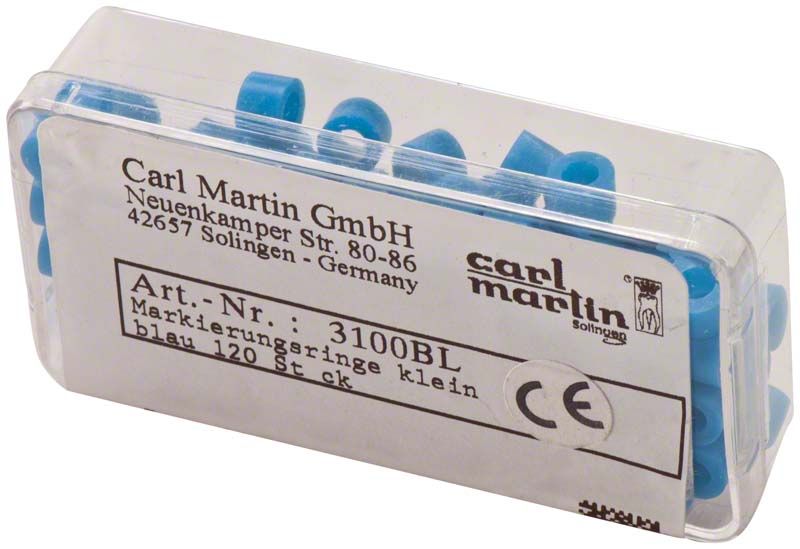 Markierungsringe Mini Ø 3mm blau, 120 Stück im Kunststoffbehälter.