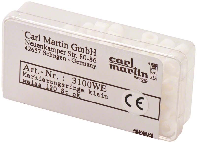 Markierungsringe Mini Ø 3mm weiß in transparenter Verpackung, 120 Stück.