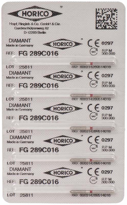 Blisterpackung mit Diamantinstrumenten FG 289C 016 von Horico.