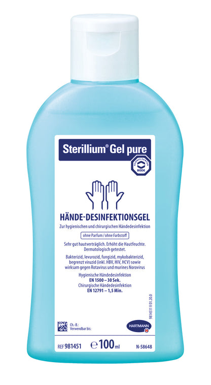 Sterillium® Gel pure Händedesinfektionsgel 100 ml Flasche mit Etikett.