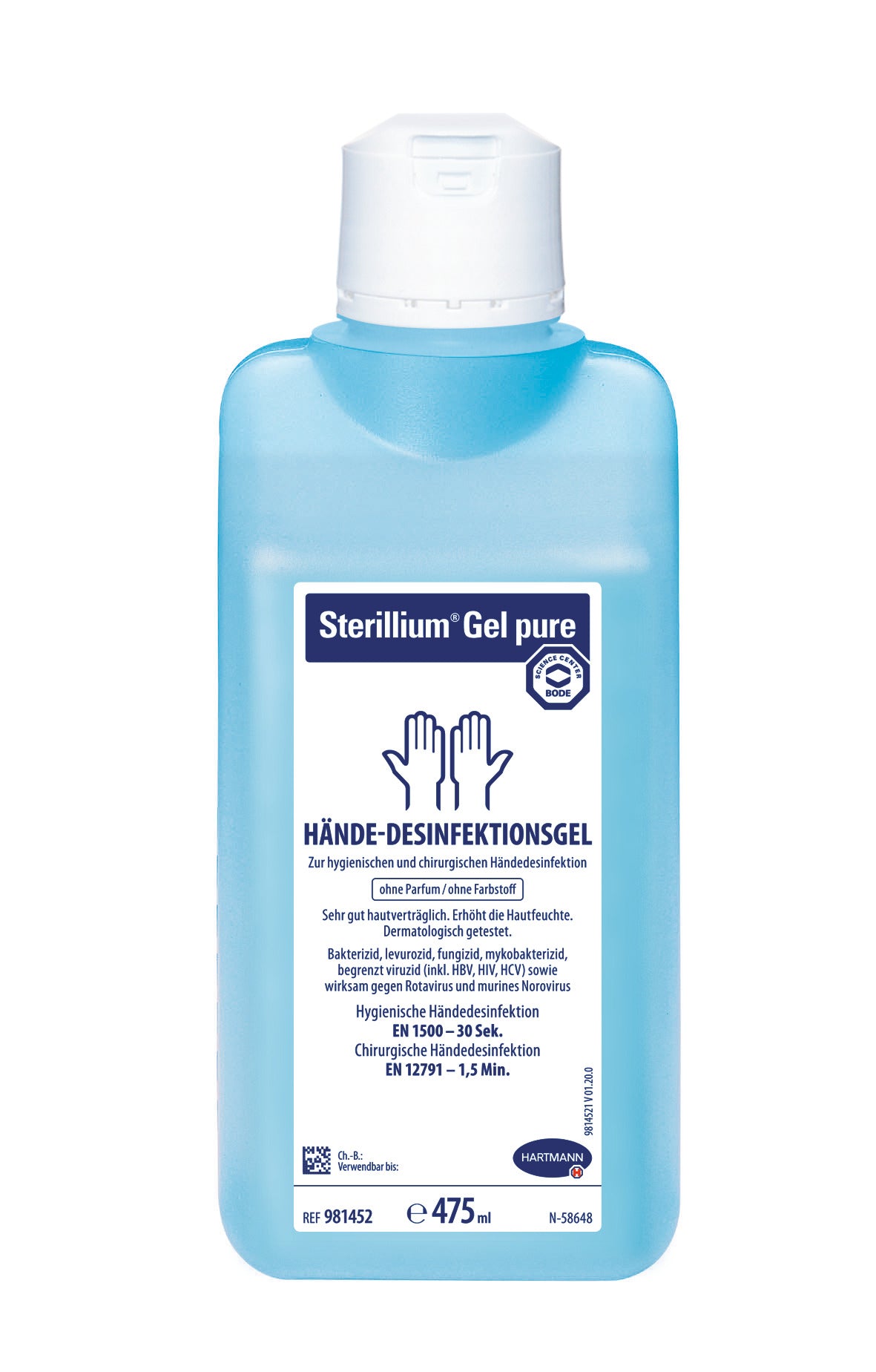 Sterillium® Gel pure Händedesinfektionsgel 475 ml Flasche mit Etikett.