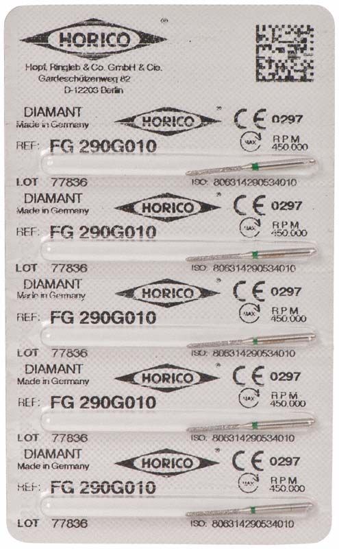 Verpackung von Diamantschleifer FG 290G 010 mit CE-Kennzeichnung.
